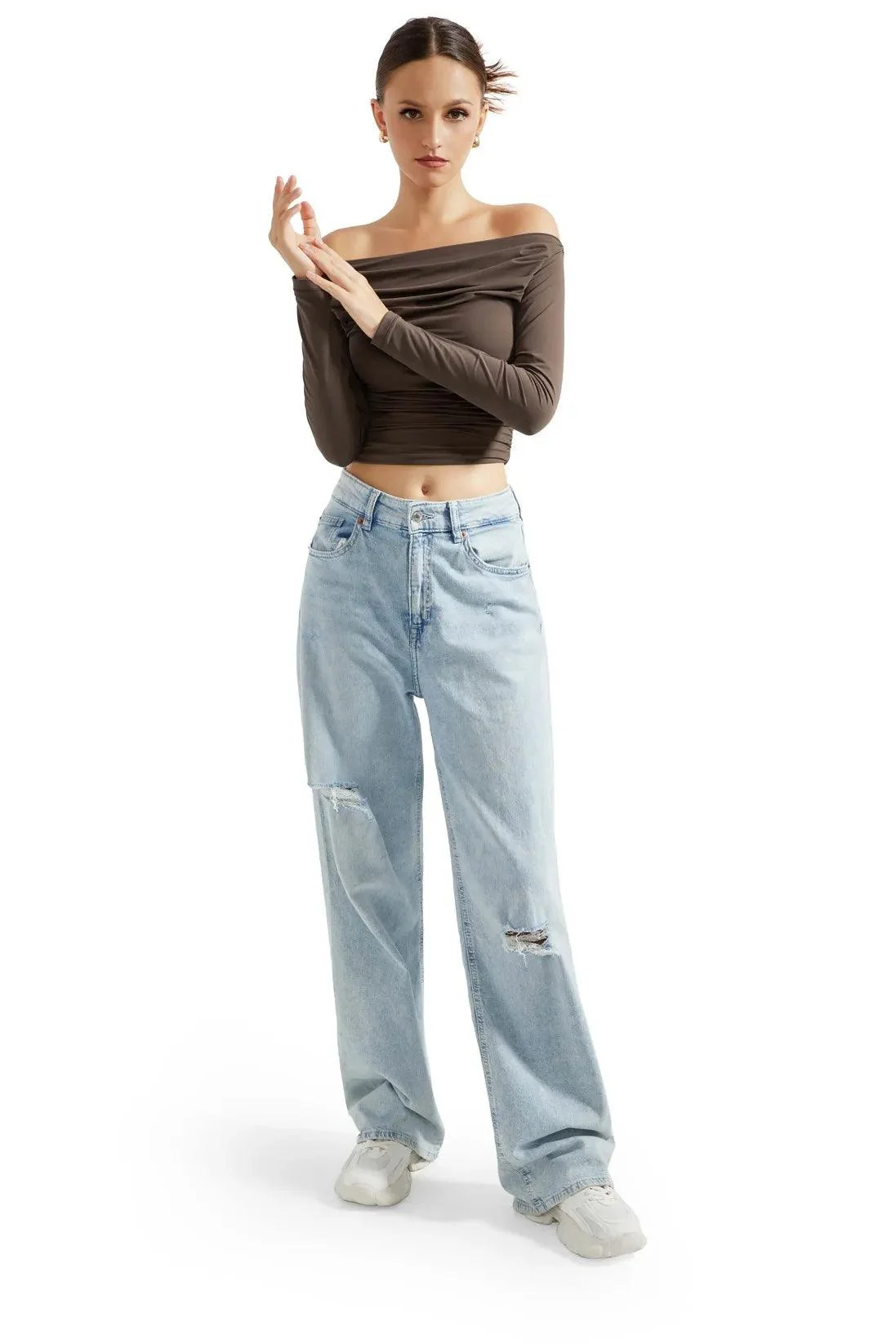 Buttery Soft Ruched Off Shoulder Shirt - Long Sleeve - Image 18