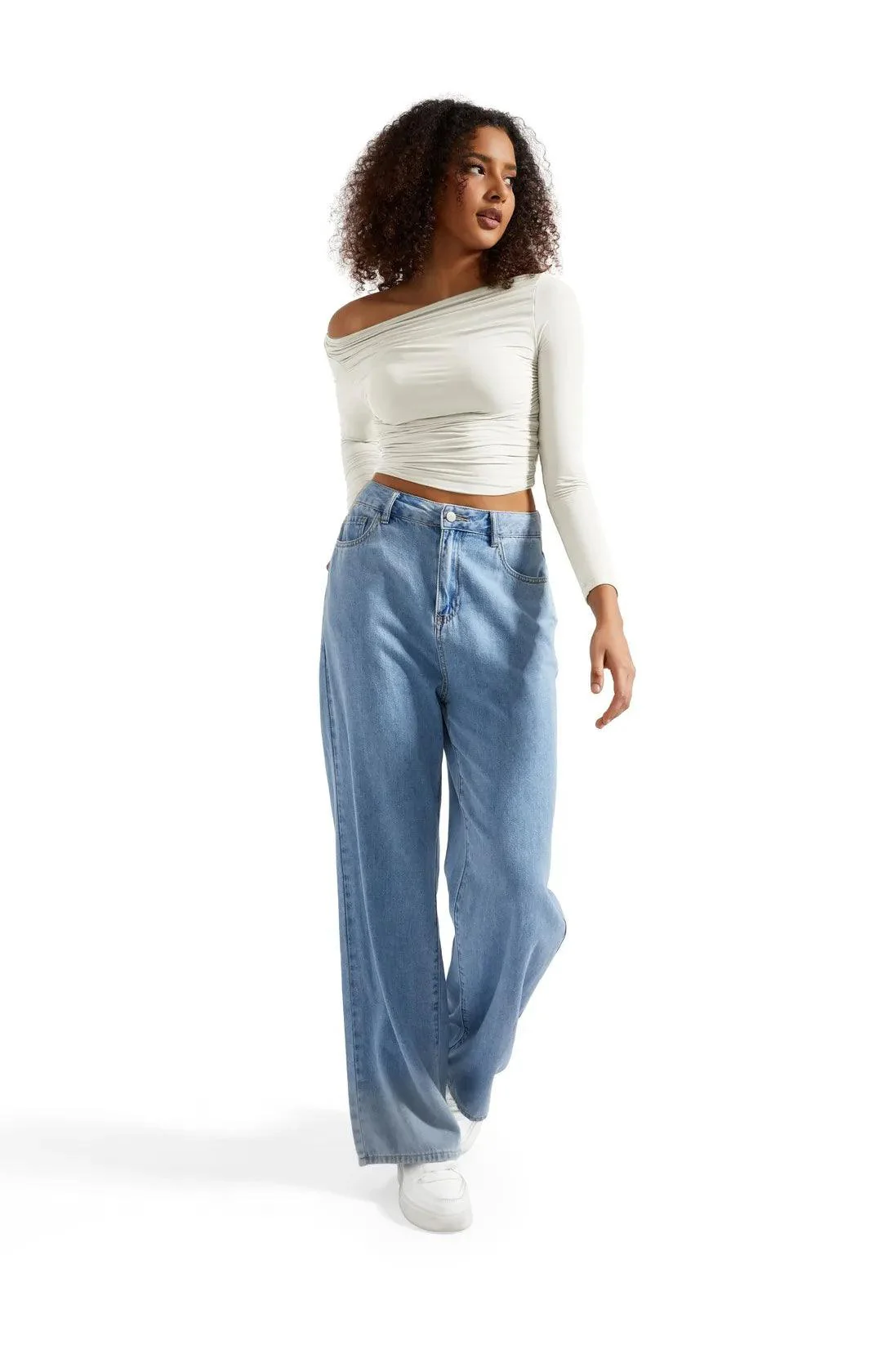 Buttery Soft Ruched Off Shoulder Shirt - Long Sleeve - Image 31