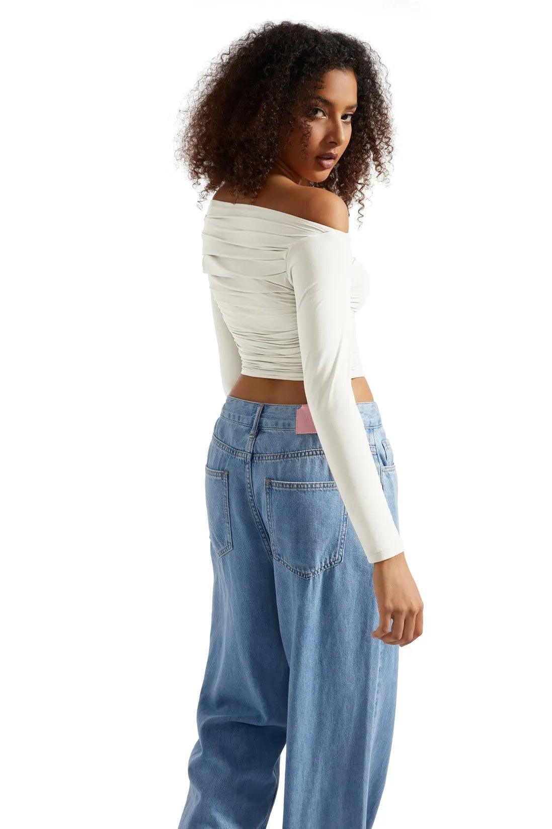Buttery Soft Ruched Off Shoulder Shirt - Long Sleeve - Image 32