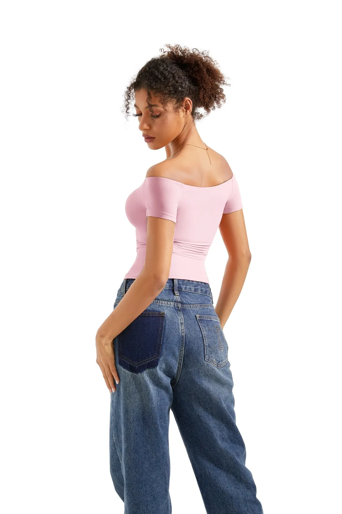 Buttery Soft Off Shoulder Shirt - Short Sleeve - Image 4