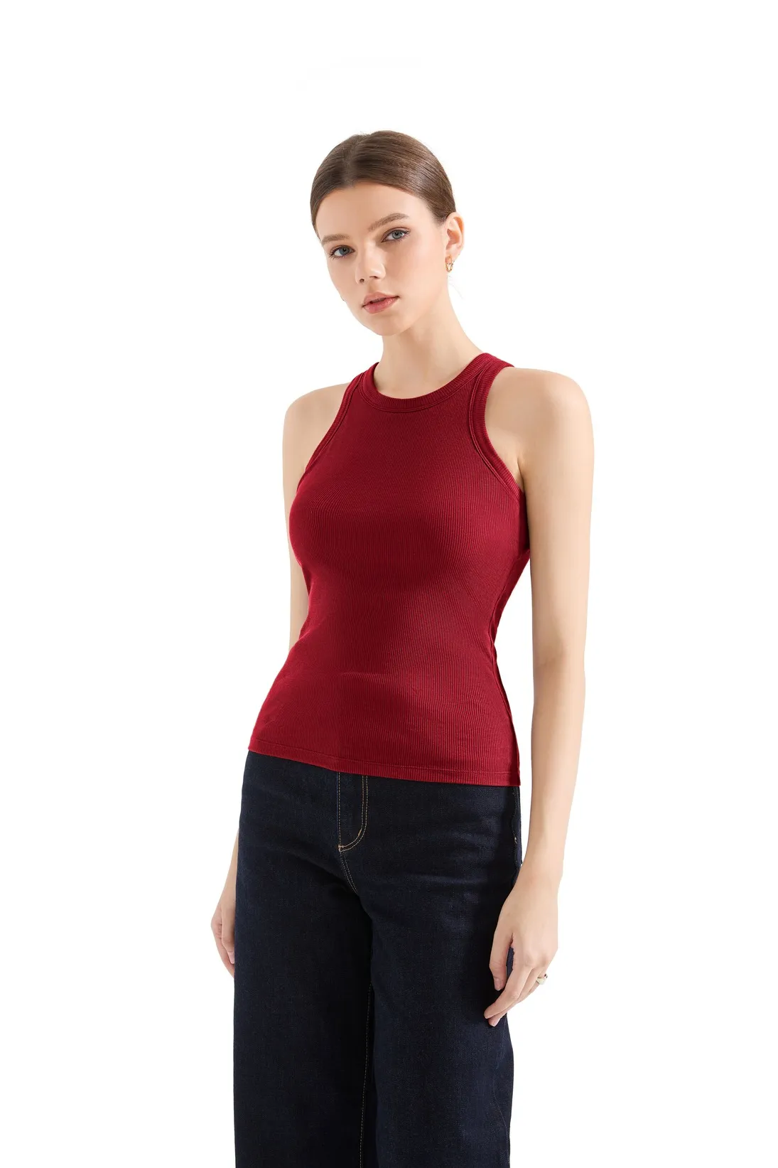 Cotton Ribbed Crew Neck Tank Top - Image 39