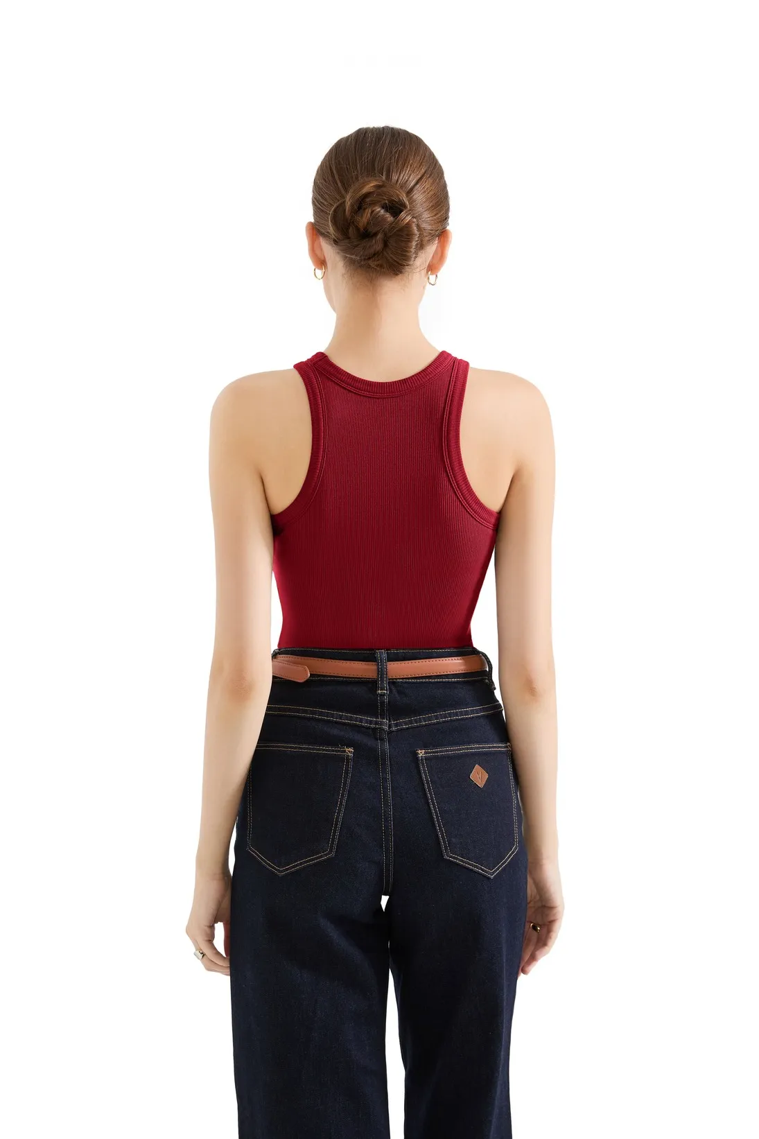 Cotton Ribbed Crew Neck Tank Top - Image 40