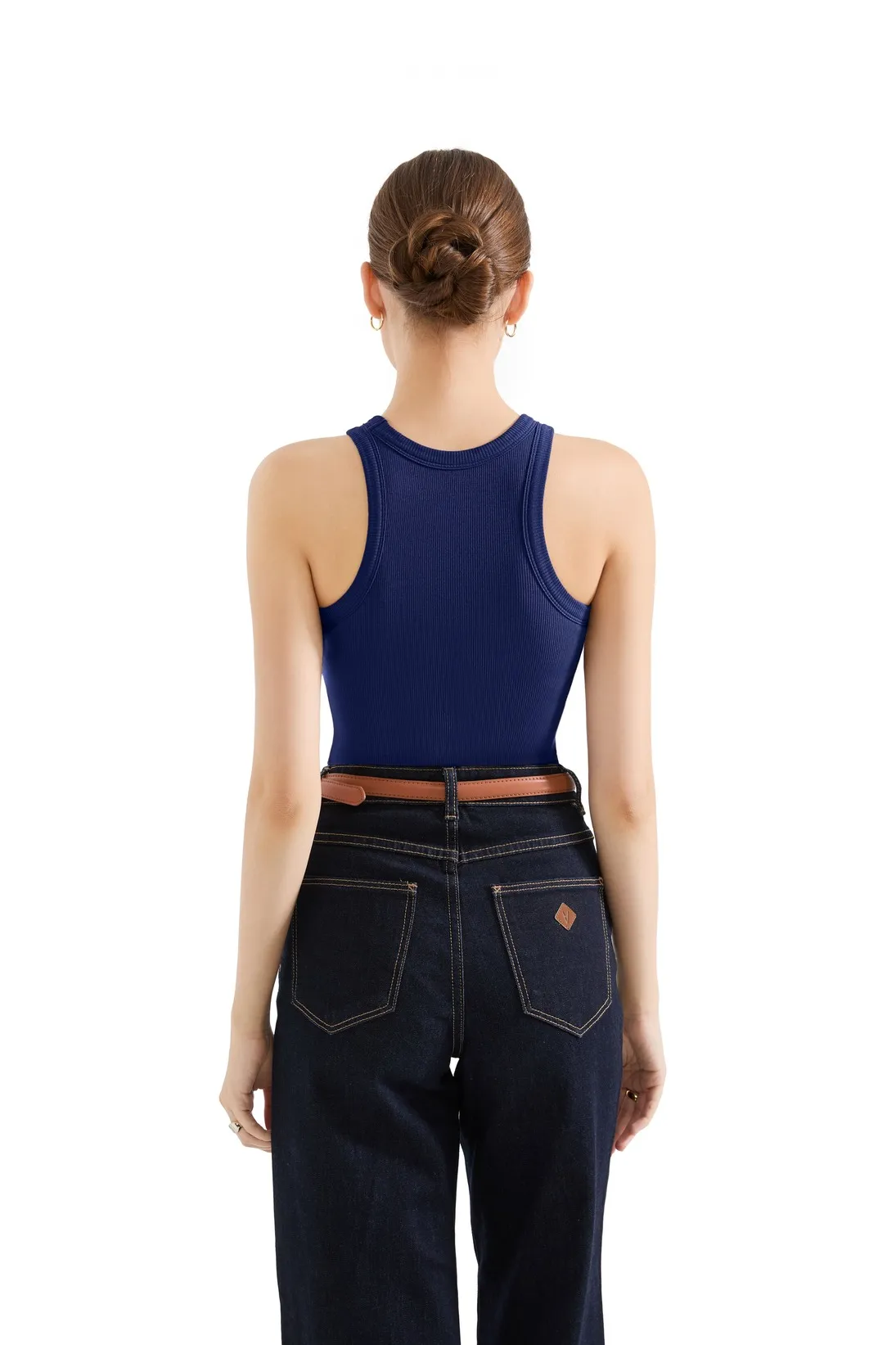 Cotton Ribbed Crew Neck Tank Top - Image 46