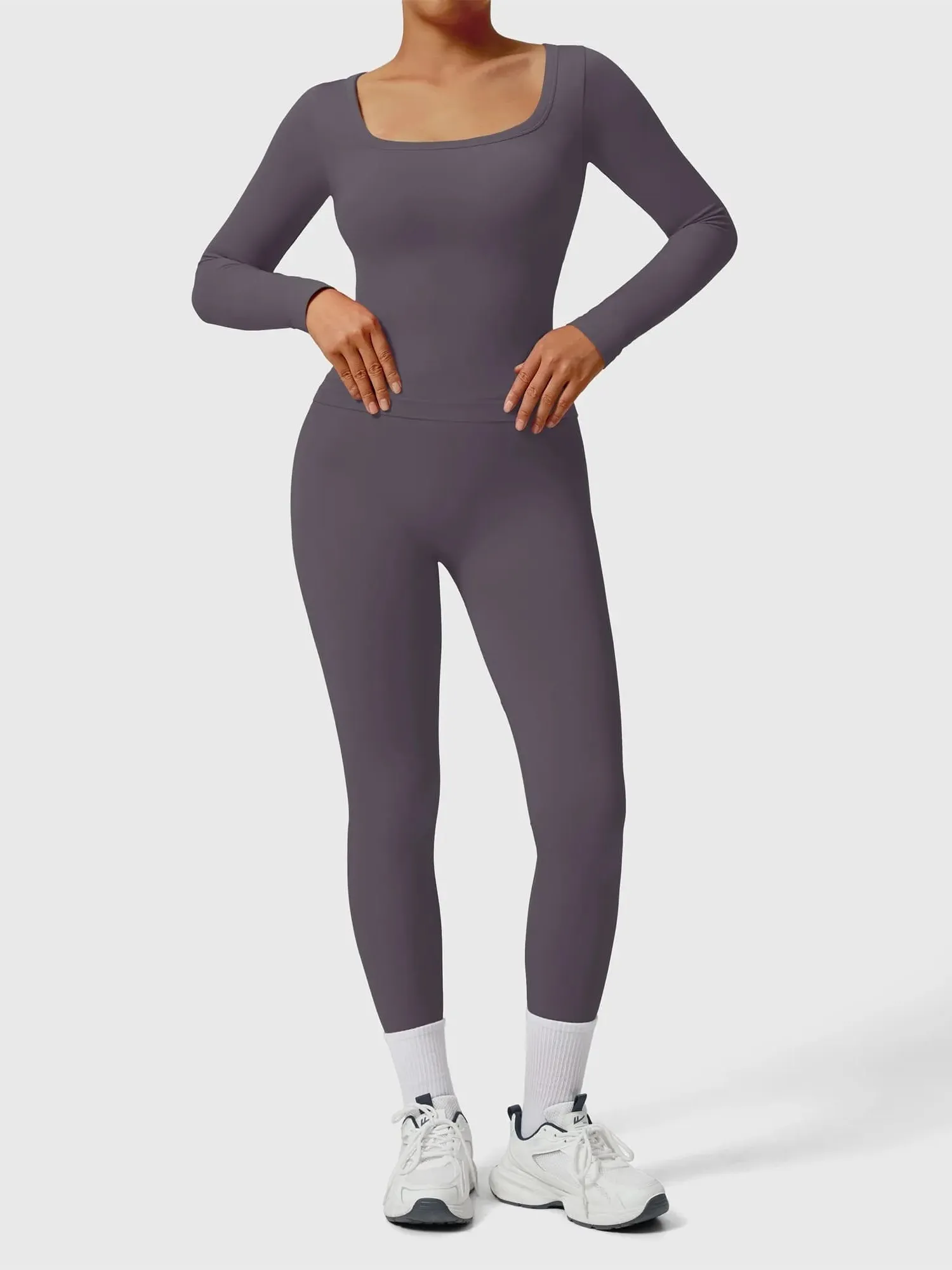 Scoop neck Seamless Leggings 2 Piece Workout Sets - Image 61