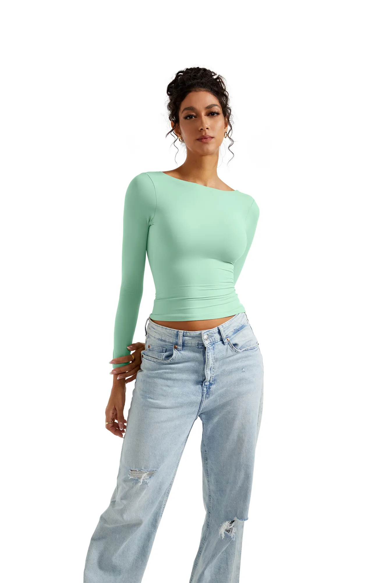 Buttery Soft Open Back Shirt - Long Sleeve - Image 14