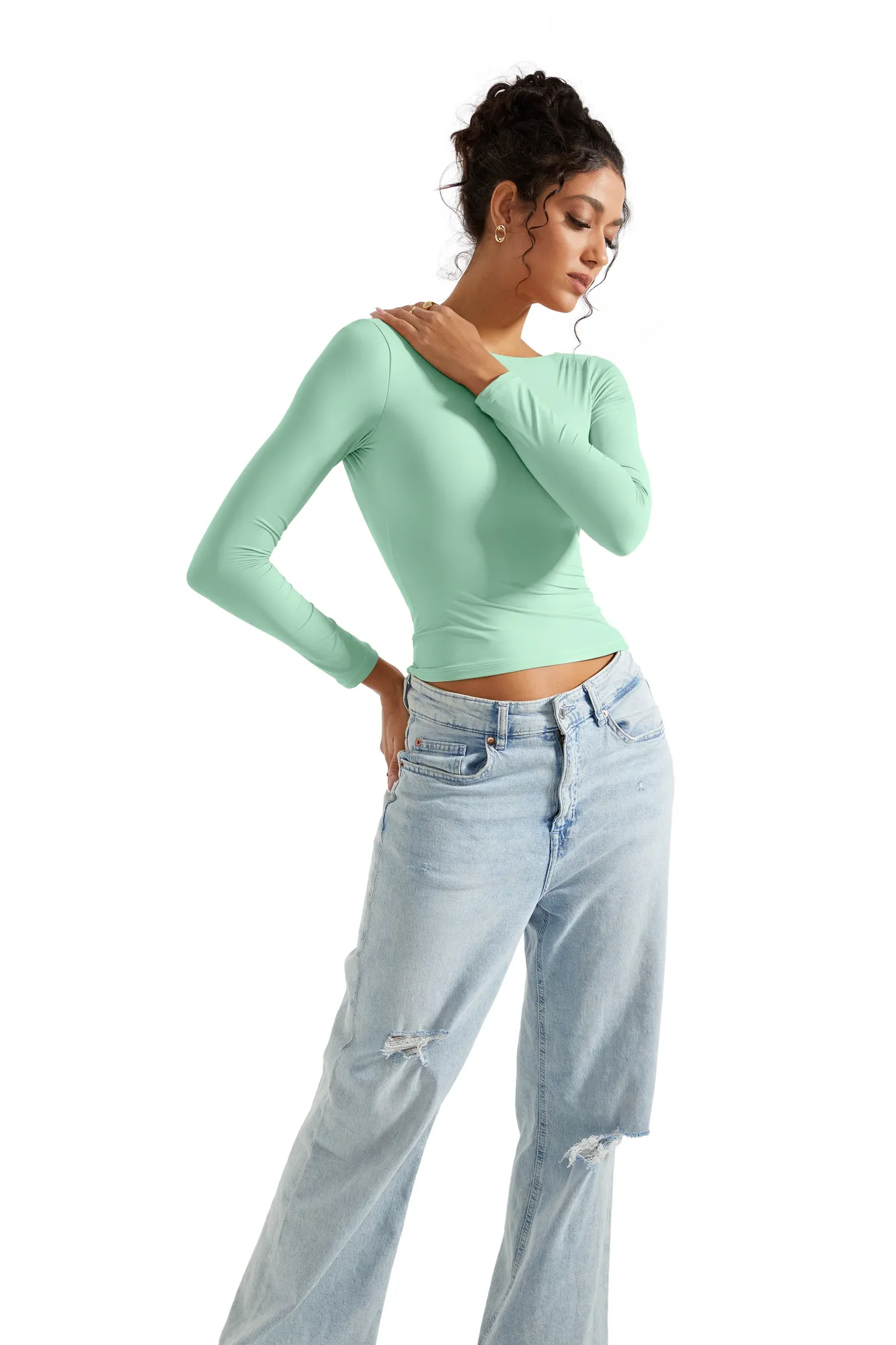Buttery Soft Open Back Shirt - Long Sleeve - Image 15