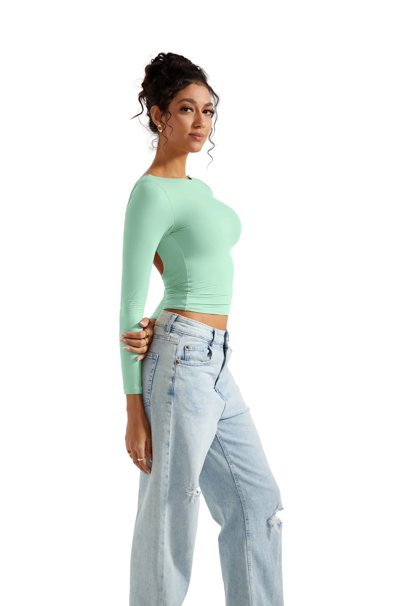 Buttery Soft Open Back Shirt - Long Sleeve - Image 16