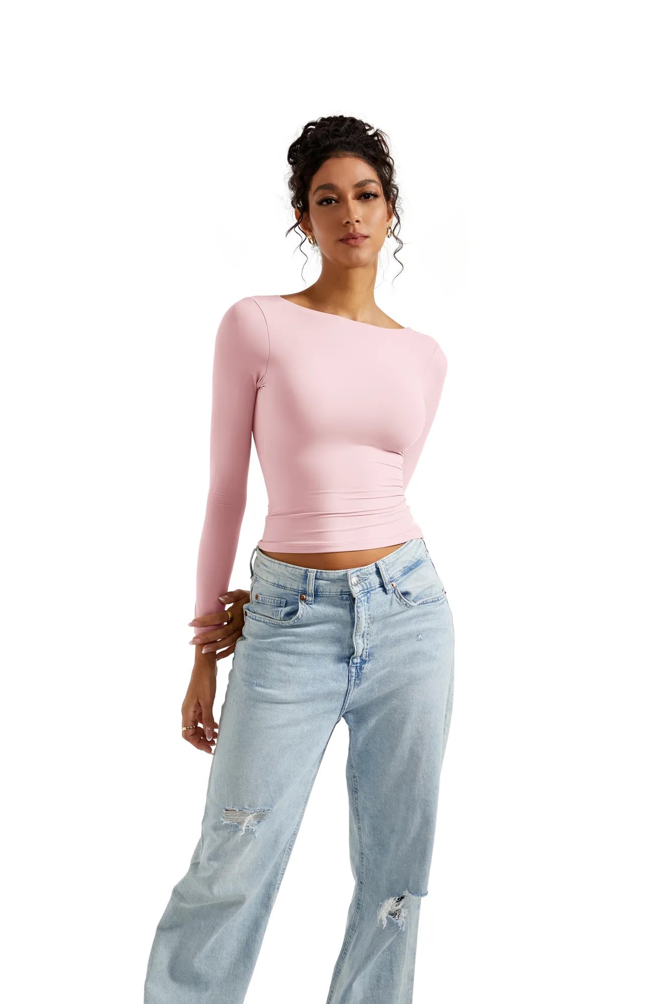 Buttery Soft Open Back Shirt - Long Sleeve - Image 26
