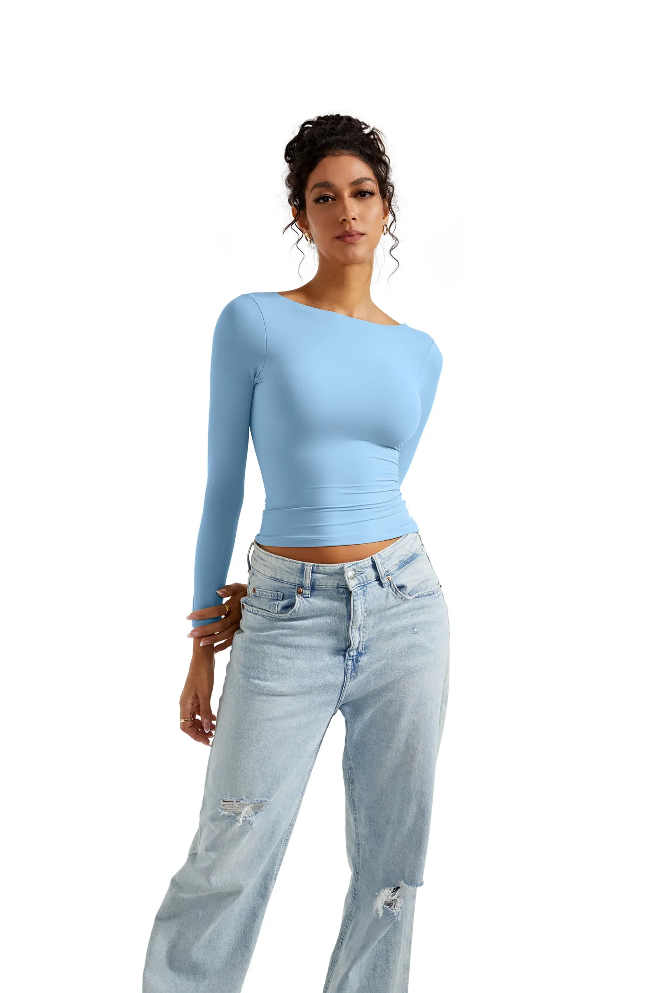 Buttery Soft Open Back Shirt - Long Sleeve - Image 27