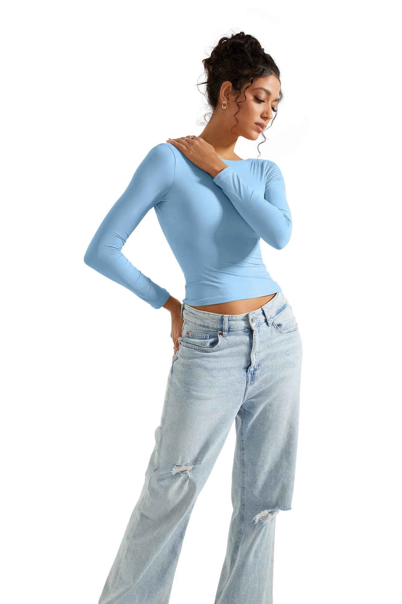 Buttery Soft Open Back Shirt - Long Sleeve - Image 28